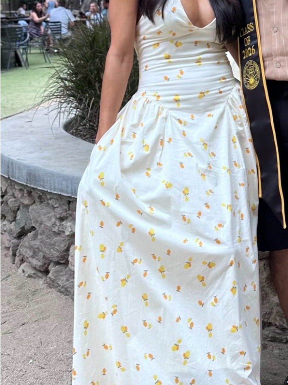 Zara Cream Maxi Dress with Yellow Lemon Print